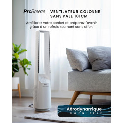 Pro Breeze Ventilateur Colonne Sans Pale - Ventilateur Tour Silencieux, Hauteur 101 cm avec 6 Vitesses, Oscillation 60°, Ventila