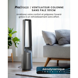 Pro Breeze Ventilateur Colonne Sans Pale - Ventilateur Tour Silencieux, Hauteur 101 cm avec 6 Vitesses, Oscillation 60°, Ventila