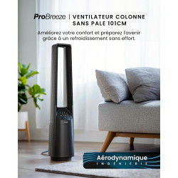 Pro Breeze Ventilateur Colonne Sans Pale - Ventilateur Tour Silencieux, Hauteur 101 cm avec 6 Vitesses, Oscillation 60°, Ventila