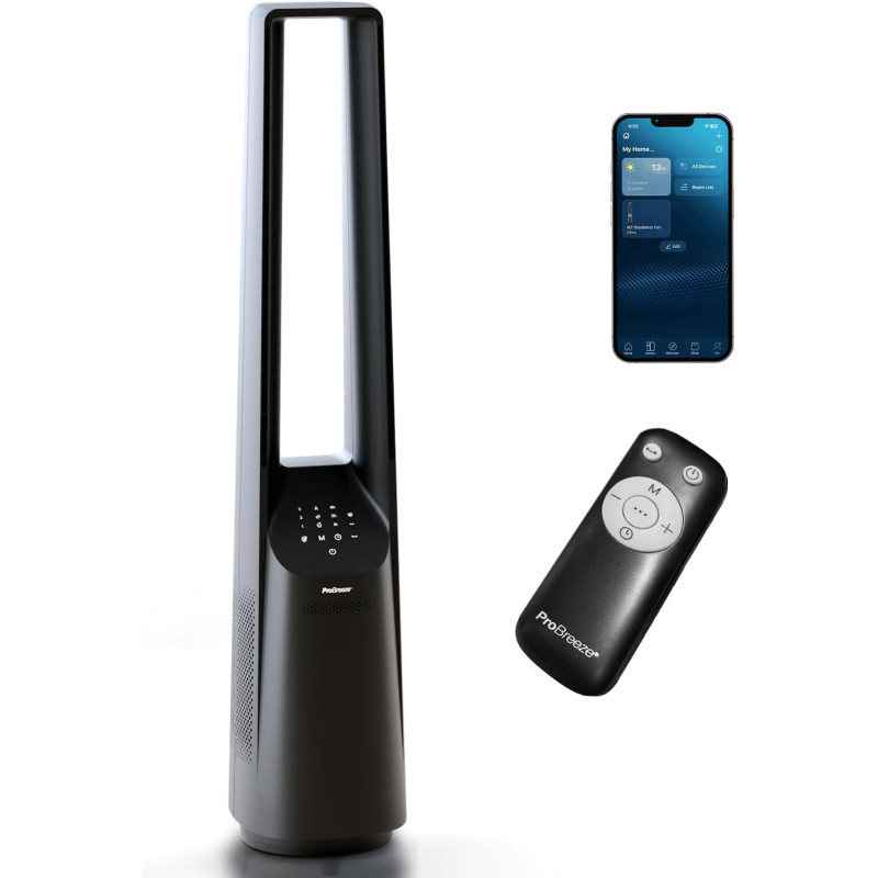 Pro Breeze Ventilateur Colonne Sans Pale - Ventilateur Tour Intelligent 101 cm - WiFi - Ultra silencieux avec Télécommande, Ecra