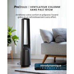 Pro Breeze Ventilateur Colonne Sans Pale - Ventilateur Tour Intelligent 101 cm - WiFi - Ultra silencieux avec Télécommande, Ecra