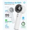 Mini Ventilateur Portable à Main - 3000mAh Petit Ventilateur de Table USB,1-199 Vitesses,Jusqu'à 13H d'Autonomie,Écran LED,Batte