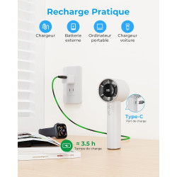 Mini Ventilateur Portable à Main - 3000mAh Petit Ventilateur de Table USB,1-199 Vitesses,Jusqu'à 13H d'Autonomie,Écran LED,Batte