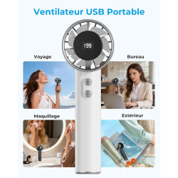 Mini Ventilateur Portable à Main - 3000mAh Petit Ventilateur de Table USB,1-199 Vitesses,Jusqu'à 13H d'Autonomie,Écran LED,Batte