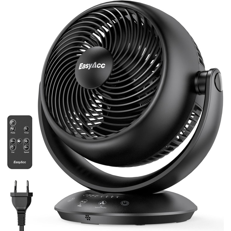 EasyAcc Ventilateur Silencieux, Ventilateur Home Trainer, 25dB Turbo Ventilateur 3D avec Télécommande/Réglable à 180 °/Minuterie
