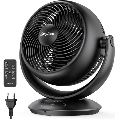 EasyAcc Ventilateur Silencieux, Ventilateur Home Trainer, 25dB Turbo Ventilateur 3D avec Télécommande/Réglable à 180 °/Minuterie
