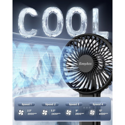 EasyAcc Ventilateur USB Portable, Ventilateur à Main Petit Rechargeable 3-13 Heures D'utilisation 4 Vitesse Ventilateur de Table