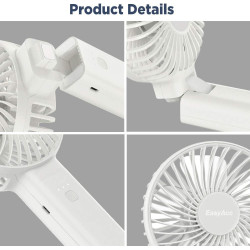 EasyAcc Ventilateur à Main Portable Rechargeable 5000mAh Ventilateur USB Petit Ventilateur de Table Pliable 4-20 Heures D'utilis