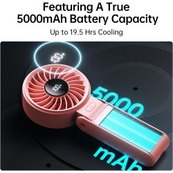 JISULIFE Ventilateur portable, ventilateur portable avec écran LED [refroidissement maximum 19,5 heures] 5000 mAh, plié à 150 °,