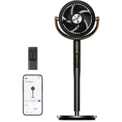DREO Smart Ventilateur sur Pied 25dB Silencieux, Flux d'air 7.5 m/s, Portée de 30 m, Oscillation à 120° + 105°, avec Télécommand