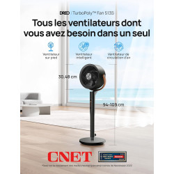 DREO Smart Ventilateur sur Pied 25dB Silencieux, Flux d'air 7.5 m/s, Portée de 30 m, Oscillation à 120° + 105°, avec Télécommand