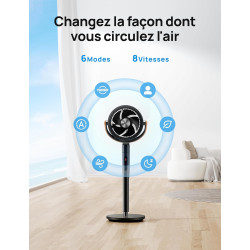 DREO Smart Ventilateur sur Pied 25dB Silencieux, Flux d'air 7.5 m/s, Portée de 30 m, Oscillation à 120° + 105°, avec Télécommand