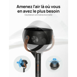 DREO Smart Ventilateur sur Pied 25dB Silencieux, Flux d'air 7.5 m/s, Portée de 30 m, Oscillation à 120° + 105°, avec Télécommand