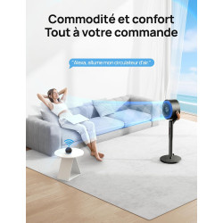 DREO Smart Ventilateur sur Pied 25dB Silencieux, Flux d'air 7.5 m/s, Portée de 30 m, Oscillation à 120° + 105°, avec Télécommand