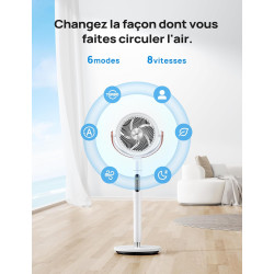 Dreo Smart Ventilateur sur Pied Silencieux 25dB, 30M portée, 1650m³/h Volume d'air, Turbo Circulateur, Hauteur 110CM, 6 Modes, 8