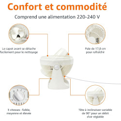 Amazon Basics Ventilateur de bureau portable, 18 cm, fonctionnement silencieux, 3 vitesses, inclinaison variable à 90°, Blanc, 1