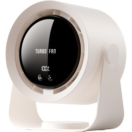 Ventilateur de bureau USB rechargeable avec affichage numérique, 5 vitesses ultra-silencieux, inclinable à 90°, suspendable pour