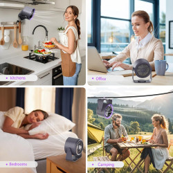 Ventilateur de bureau USB rechargeable avec affichage numérique, 5 vitesses ultra-silencieux, inclinable à 90°, suspendable pour