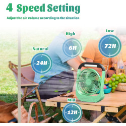 ATEngeus Ventilateur USB, 10000 mAh Rechargeable Batterie, 4 vitesses, Ventilateur de Camping 8", Pivotant à 180°, lumière LED, 