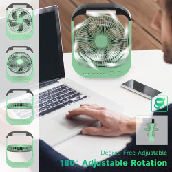 ATEngeus Ventilateur USB, 10000 mAh Rechargeable Batterie, 4 vitesses, Ventilateur de Camping 8", Pivotant à 180°, lumière LED, 