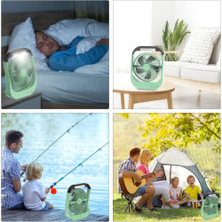 ATEngeus Ventilateur USB, 10000 mAh Rechargeable Batterie, 4 vitesses, Ventilateur de Camping 8", Pivotant à 180°, lumière LED, 