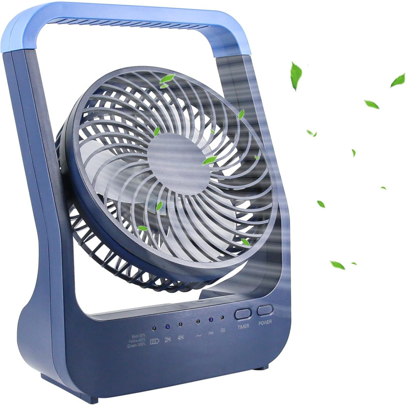 ATEngeus Ventilateur de bureau USB 6" avec batterie 20000 mAh Petit ventilateur de table Tête réglable à 3 vitesses rotatif à 18
