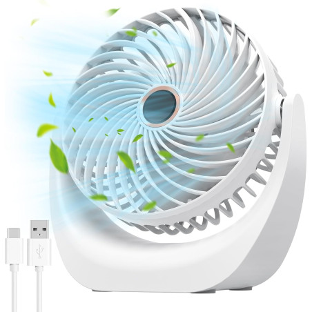 Solace Ventilateur de table silencieux, ventilateur usb, mini ventilateur portable, batterie rechargeable 4000 mAh, 5 niveaux de