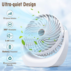 Solace Ventilateur de table silencieux, ventilateur usb, mini ventilateur portable, batterie rechargeable 4000 mAh, 5 niveaux de