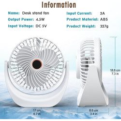 Solace Ventilateur de table silencieux, ventilateur usb, mini ventilateur portable, batterie rechargeable 4000 mAh, 5 niveaux de
