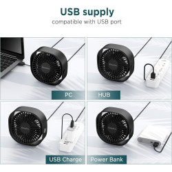 EasyAcc Ventilateur USB Mini Ventilateur de Table Silencieux Portable Ventilateur USB 3 Vitesse pour Bureau Maison