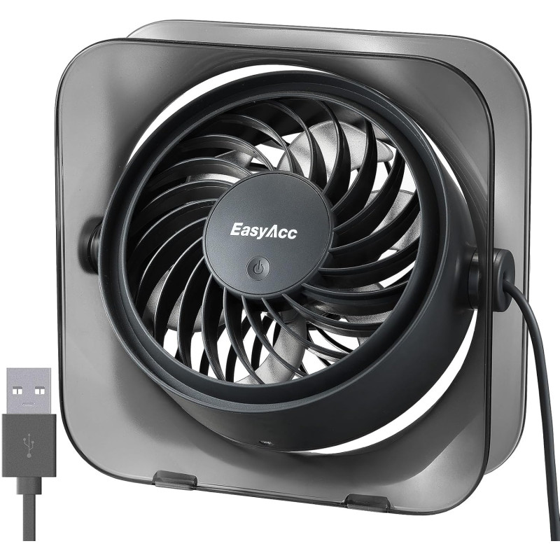 EasyAcc Ventilateur USB, Mini Ventilateur Portable Silencieux Bureau, Puissant Jusqu'à 5.9 m/s, 3 Vitesses, Rotation 270°, Petit