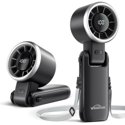 WHATOOK Mini Ventilateur USB Portable - 5 Vitesses, Réglable, Base Incluse pour Bureau, Extérieur, Poche, Voyage