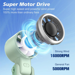 WHATOOK Ventilateur Mini Ventilateur Portable USB Bureau 5 Vitesses Réglable Base Pochable Cyan