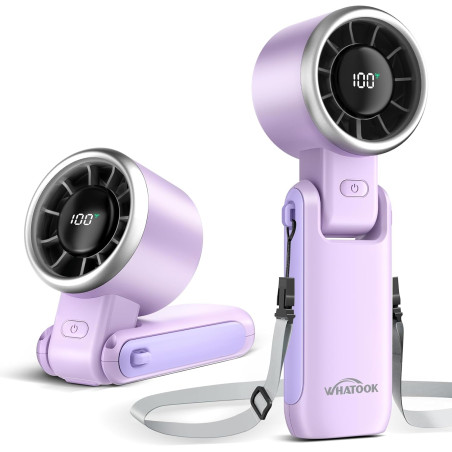 WHATOOK Ventilateur portable rechargeable USB, 5 vitesses, inclinaison 90°, mini ventilateur de bureau pliable LED pour la maiso