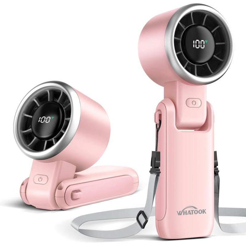 WHATOOK Mini Ventilateur USB Portatif de Bureau - 5 Vitesses Réglables avec Base pour Extérieur, Poche, Voyage Rose