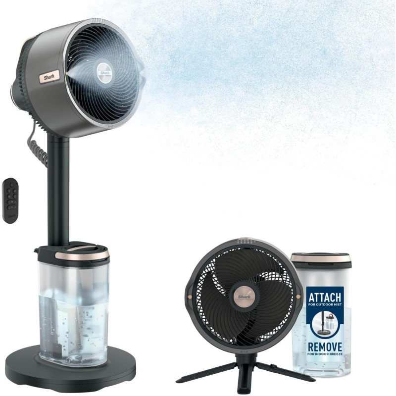 Shark FlexBreeze Pro Mist Ventilateur intérieur/extérieur sans fil, Brumisateur portable, Portée 20 m, Sur pied ou de table, 5 v