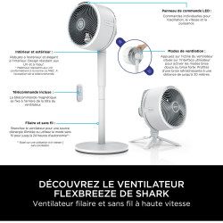 Shark FlexBreeze Ventilateur à haute vélocité, ventilateur portable hybride avec/sans fil pour l'intérieur et l'extérieur, résis