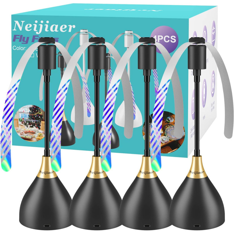 Lot de 4 plumeaux, USB C, répulsif Anti-Mouches avec Interrupteur, Automatique et Flexible, avec Crochet, arrêt Doux, Repousse d