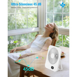 Ventilateur de Bureau Portable - 3000mAh Ventilateur à Main/Suspendu USB,5 Vitesses,Jusqu'à 8h,Angle Réglable à 180°,Faible Brui