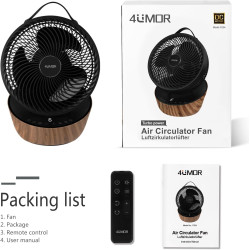 4UMOR Ventilateur Ultra Silencieux 20dB avec Télécommande 1823m³/h Moteur DC 12 Vitesses 8h Minuterie 3D Oscillation Turbo Venti