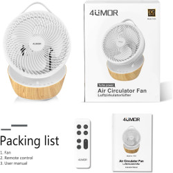 4UMOR Ventilateur Ultra Silencieux 20dB avec Télécommande 1823m³/h Moteur DC 12 Vitesses 8h Minuterie 3D Oscillation Turbo Venti