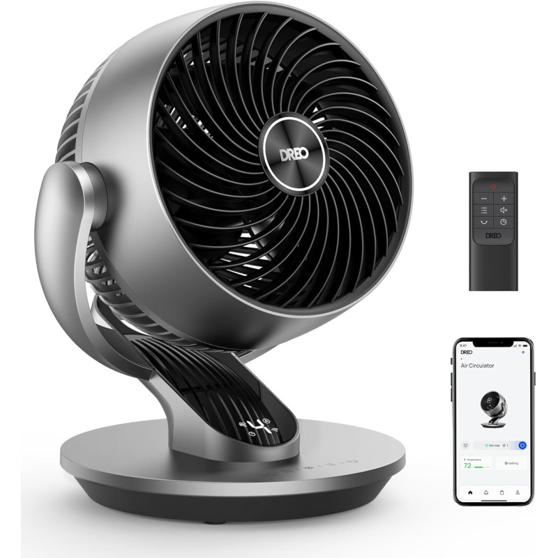 Dreo Ventilateur de table 28 dB, 18 cm, 4 vitesses, 5 modes, minuterie 12h, oscillant à 120° + 90° avec télécommande, commande v