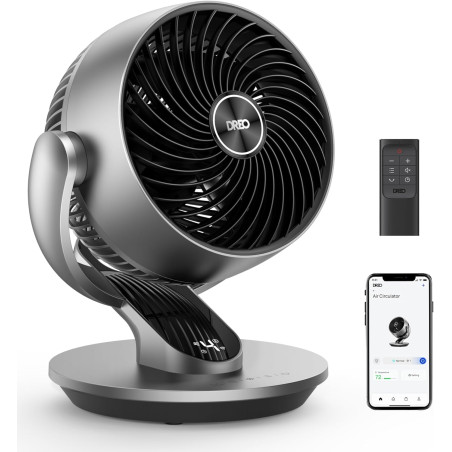 Dreo Ventilateur de table 28 dB, 18 cm, 4 vitesses, 5 modes, minuterie 12h, oscillant à 120° + 90° avec télécommande, commande v