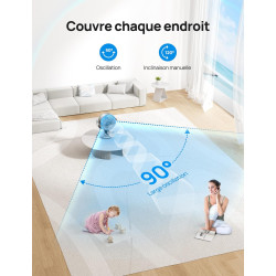 Dreo Ventilateur de table 28 dB, 18 cm, 4 vitesses, 5 modes, minuterie 12h, oscillant à 120° + 90° avec télécommande, commande v