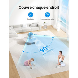 Dreo Ventilateur de table 28 dB, Diam. 18 cm, 4 vitesses, 5 modes, minuterie 12h, oscillant à 120° + 90° avec télécommande, comm
