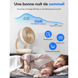 MYCARBON DC Ventilateur Ultra Silencieux 20dB avec Télécommande 1850m³/ h Ventilateur de Table Puissant et Silencieux 8 Vitesses