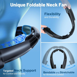 Ventilateur Portable de Cou, 8000mAh USB Rechargeable, 6 Vitesses Ventilateur Cou Climatiseur, Collier Ventilateurs Nuque Person