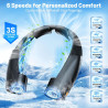 AI Ventilateur de cou portable avec 6 vitesses puissantes, ventilateur personnel ultra silencieux à piles 8000 mAh, ventilateur 