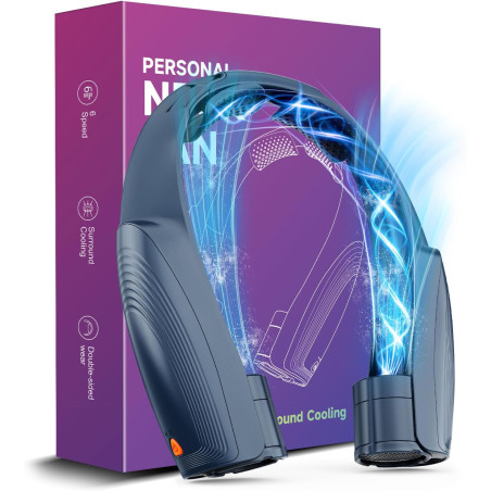 AI Ventilateur de cou portable avec 6 vitesses puissantes, rechargeable USB-C à 8000 mAh, mains libres, refroidissement 360°