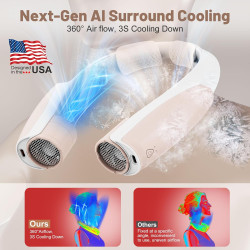 AI Ventilateur de cou portable avec 6 vitesses puissantes, ventilateur personnel ultra silencieux à piles 8000 mAh, rotatif, pou